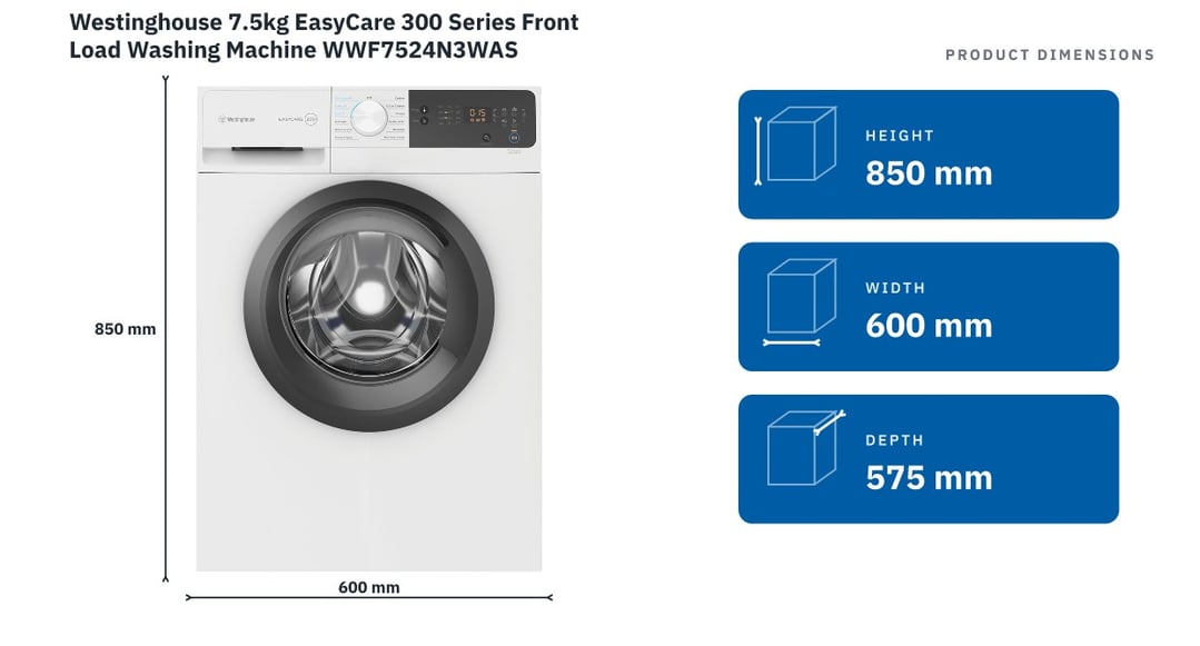 Westinghouse 7.5kg EasyCare 300 Series Front Load Washing Machine WWF7524N3WAS