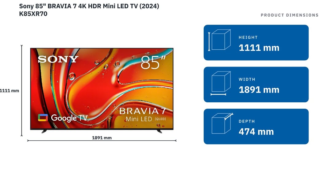 Sony 85" BRAVIA 7 4K HDR Mini LED TV (2024) K85XR70 — product dimensions