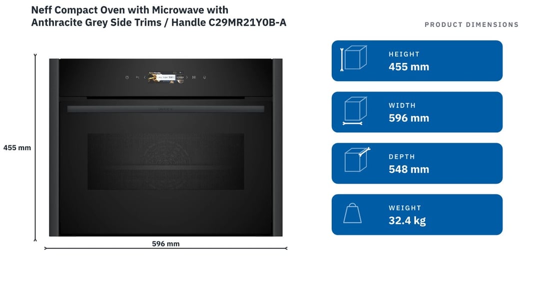 Neff Compact Oven with Microwave with Anthracite Grey Side Trims / Handle C29MR21Y0B-AG — product dimensions