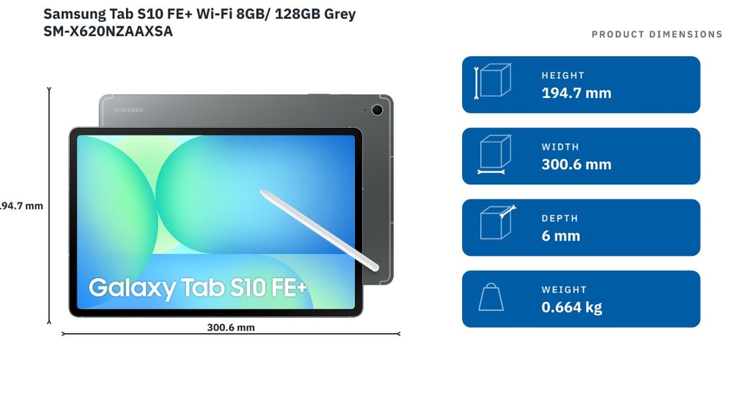 Samsung Tab S10 FE+ Wi-Fi 8GB/ 128GB Grey SM-X620NZAAXSA