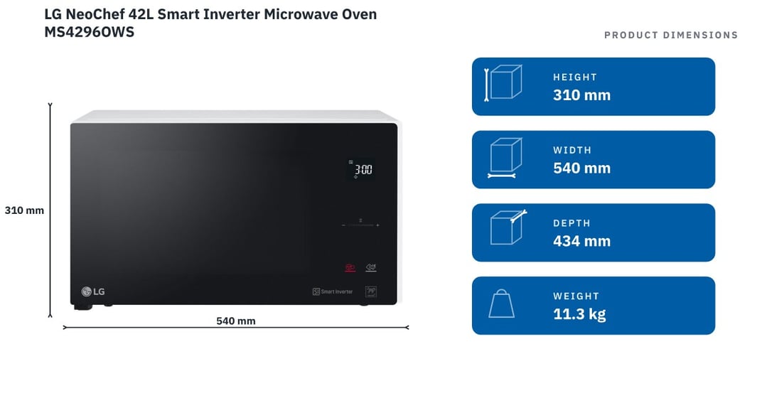 LG NeoChef 42L Smart Inverter Microwave Oven MS4296OWS — product dimensions