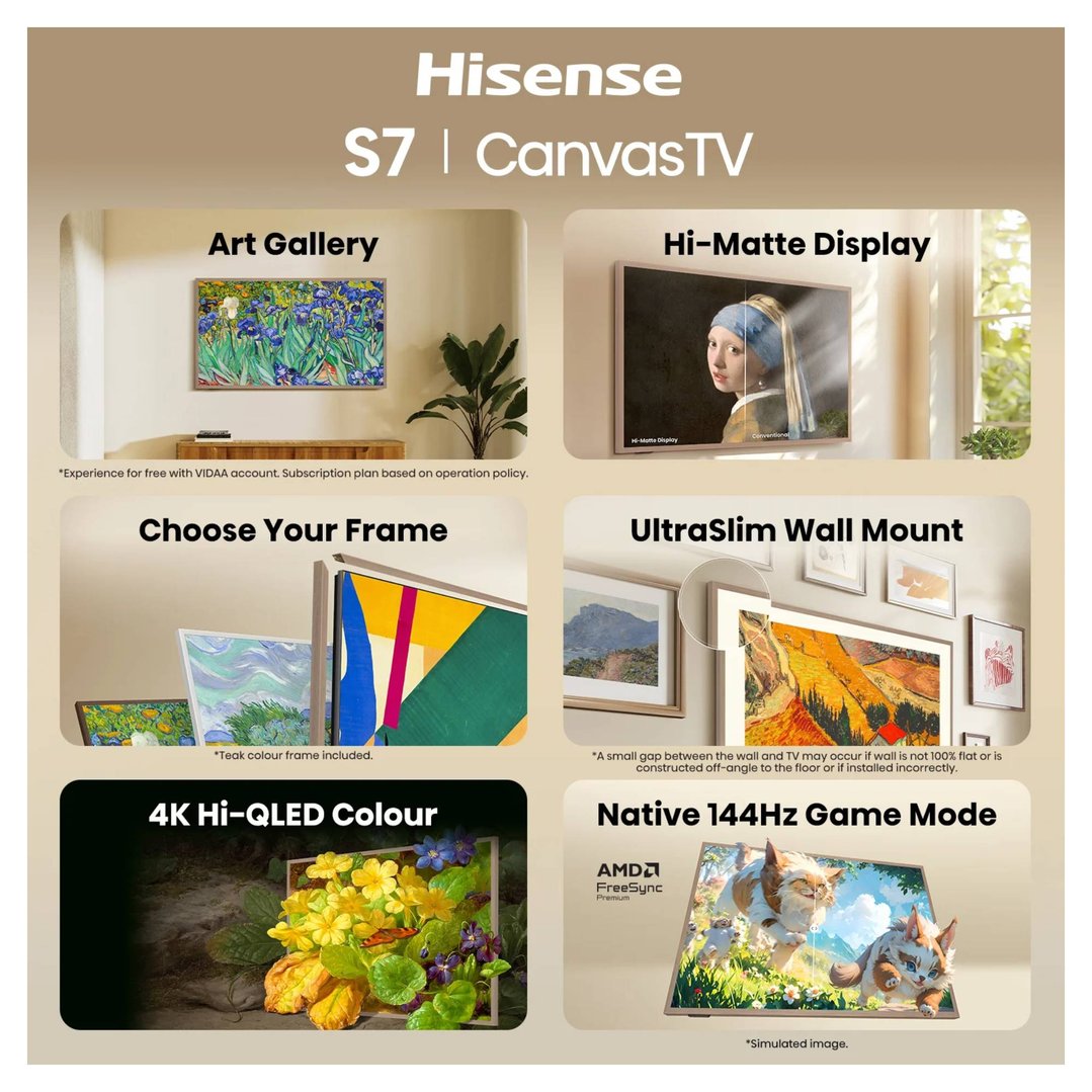 Hisense 75" S7S Hi-QLED 4K CanvasTV 75S7SAU
