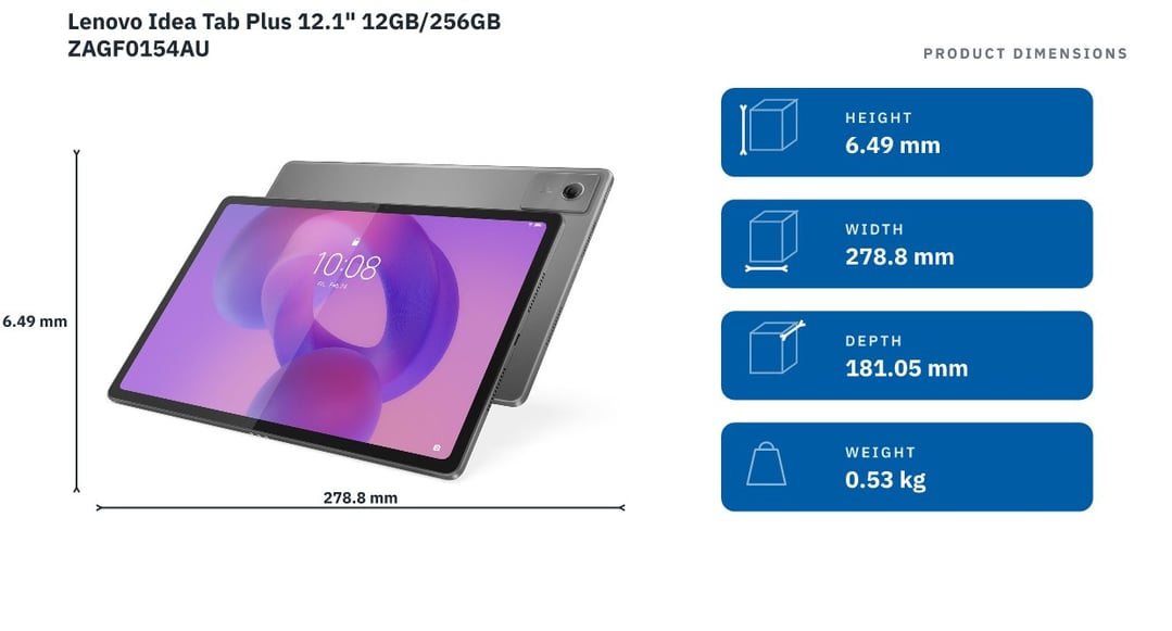 Lenovo Idea Tab Plus 12.1" 12GB/256GB ZAGF0154AU — product dimensions