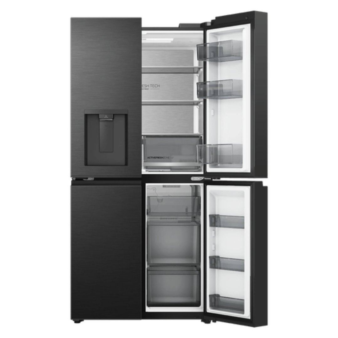 Haier 574L, Quad Door Refrigerator Freezer, Water, Non-Plumbed, Black HRF590YHC