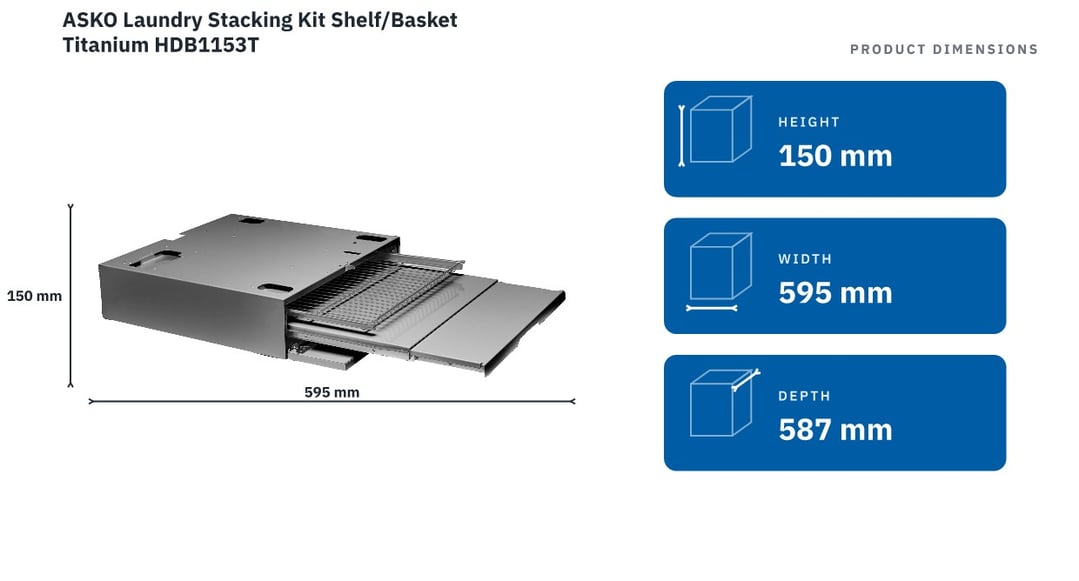 ASKO Laundry Stacking Kit Shelf/Basket Titanium HDB1153T — product dimensions