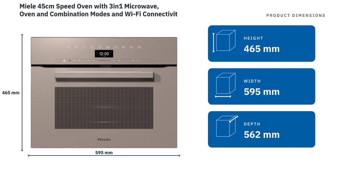 Miele 45cm Speed Oven with 3in1 Microwave, Oven and Combination Modes and Wi-Fi Connectivity Pearl Beige H7440BMPEBE — product dimensions