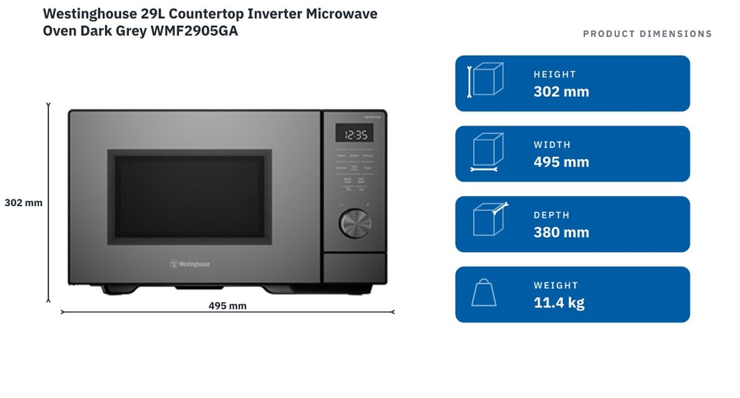 Westinghouse 29L Countertop Inverter Microwave Oven Dark Grey WMF2905GA