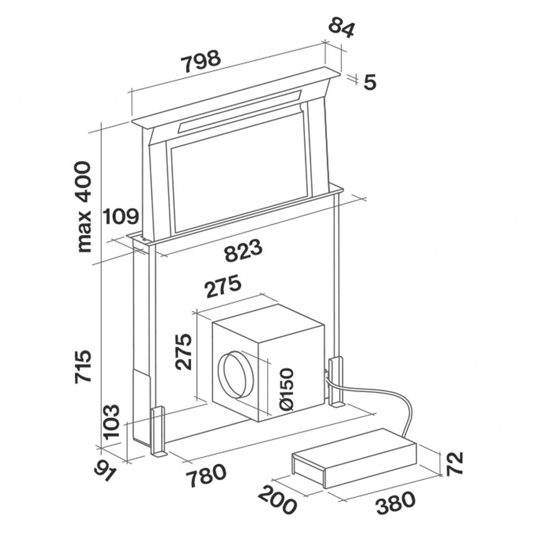 Falmec Downdraft System 90 cm downdraft with in-line motor Black Glass F8DD90B1-IN130