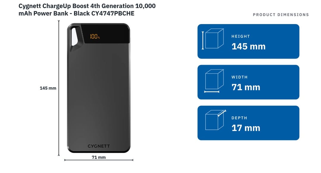 Cygnett ChargeUp Boost 4th Generation 10,000 mAh Power Bank - Black CY4747PBCHE