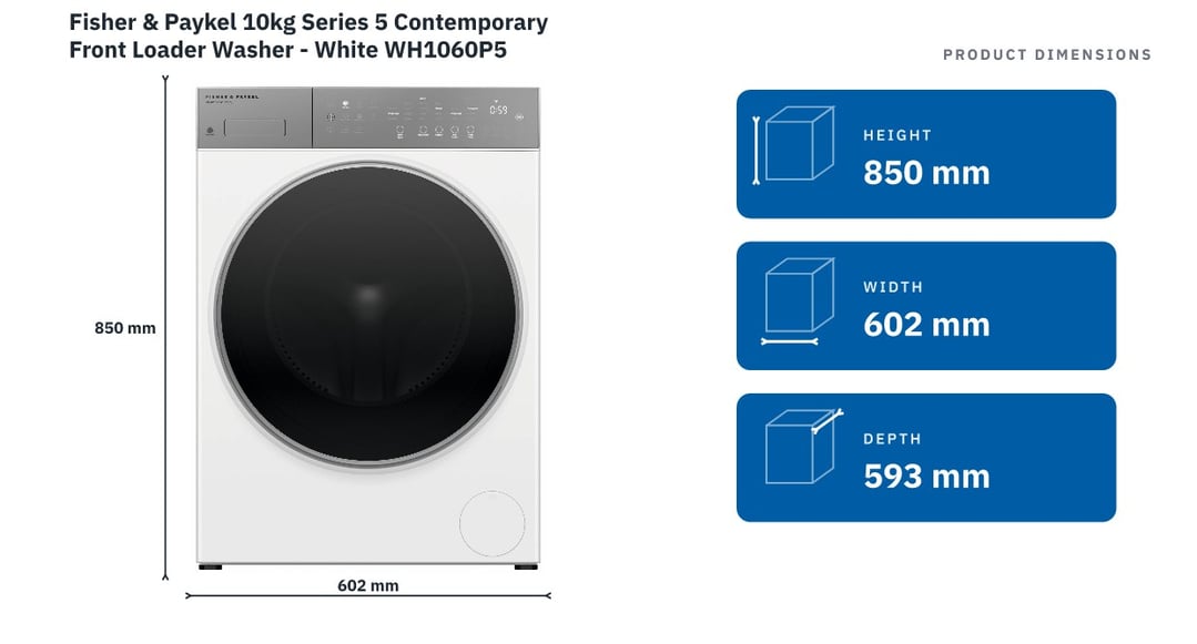 Fisher & Paykel 10kg Series 5 Contemporary Front Loader Washer - White WH1060P5