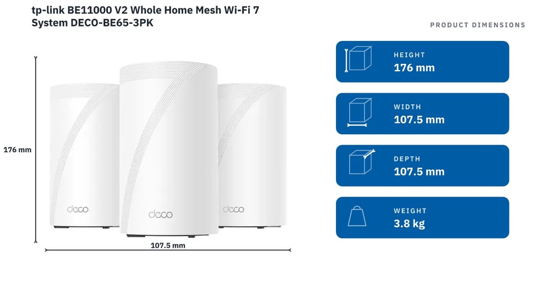 tp-link BE11000 V2 Whole Home Mesh Wi-Fi 7 System DECO-BE65-3PK