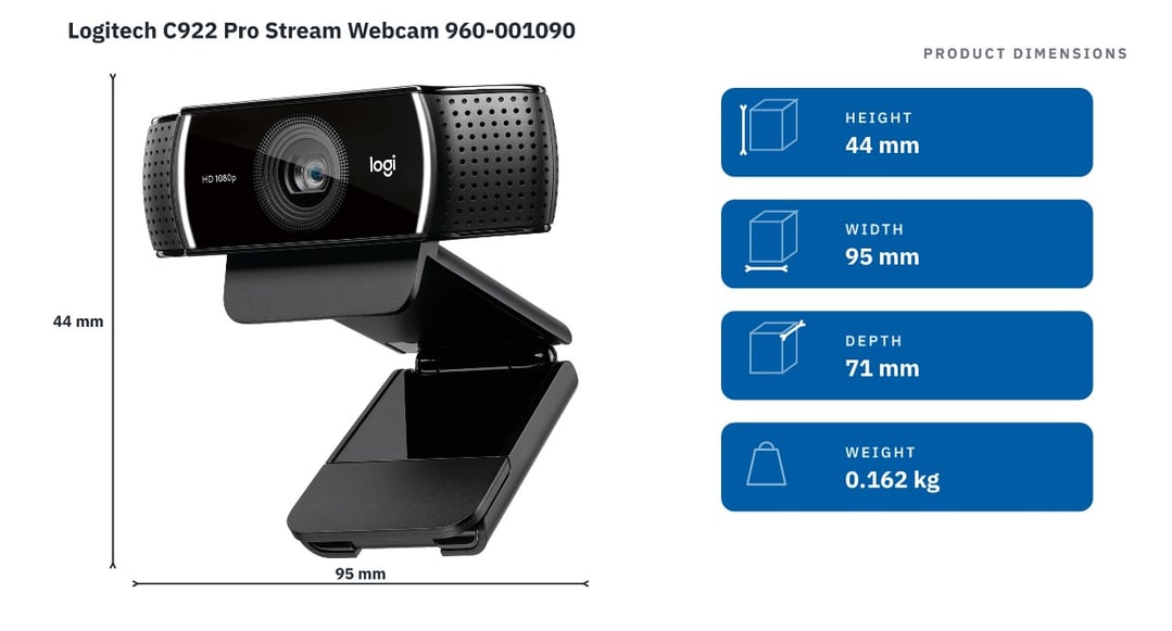 Logitech C922 Pro Stream Webcam 960-001090 — product dimensions