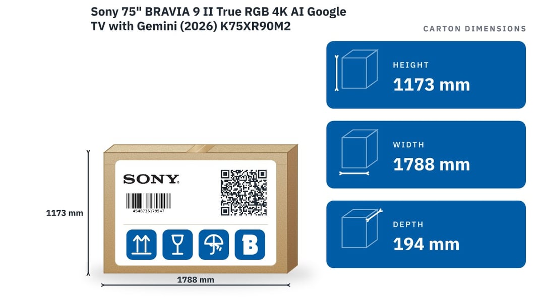 Sony 75" BRAVIA 9 II True RGB 4K AI Google TV with Gemini (2026) K75XR90M2
