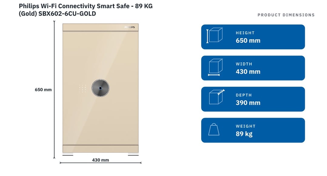 Philips Wi-Fi Connectivity Smart Safe - 89 KG (Gold) SBX602-6CU-GOLD — product dimensions