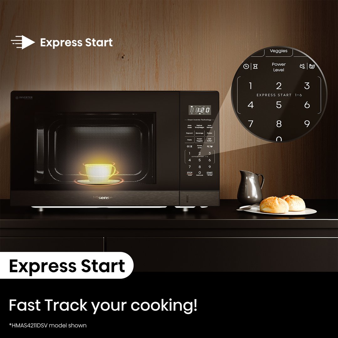 Hisense 42L 1100W Inverter Microwave - Dark Stainless Steel. HMAS4211DSV
