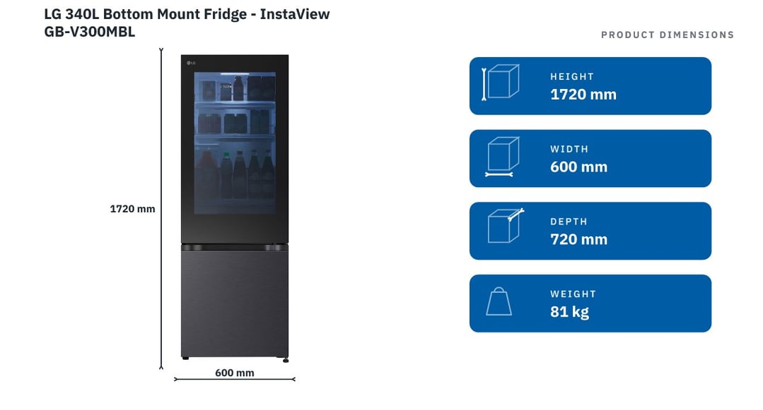 LG 340L Bottom Mount Fridge - InstaView GB-V300MBL
