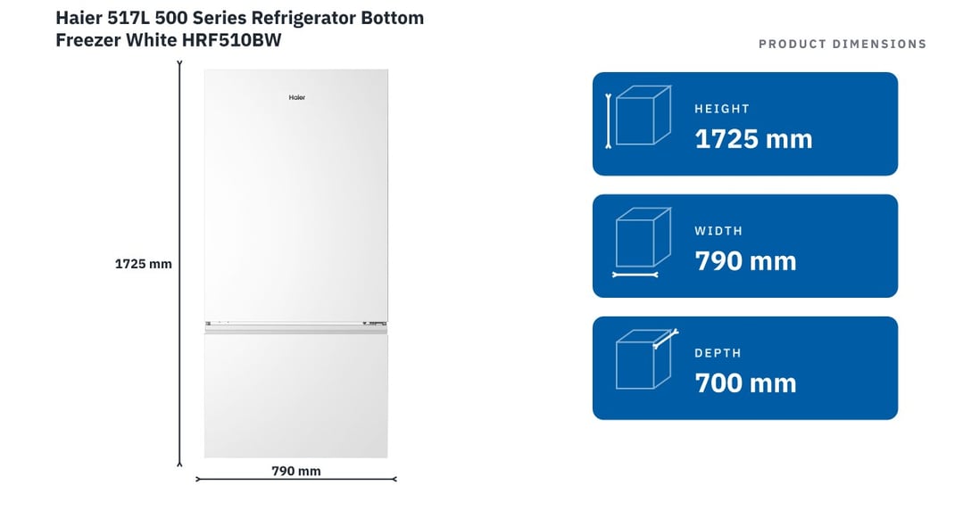 Haier 517L 500 Series Refrigerator Bottom Freezer White HRF510BW
