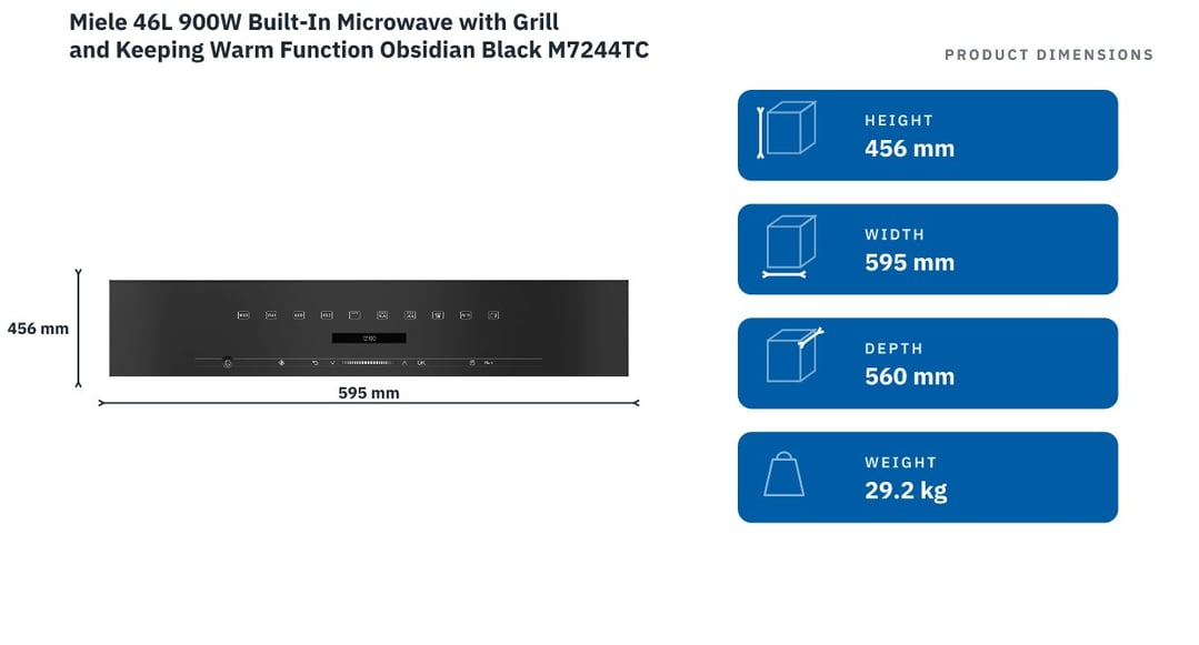 Miele 46L 900W Built-In Microwave with Grill and Keeping Warm Function Obsidian Black M7244TCOBSW