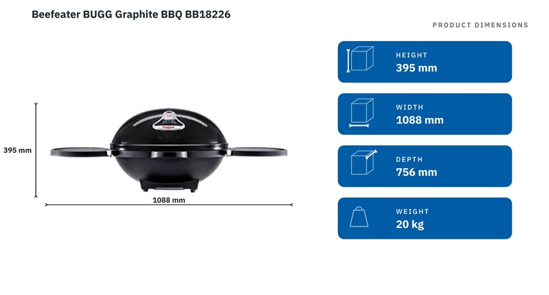 Beefeater BUGG Graphite BBQ BB18226 — product dimensions
