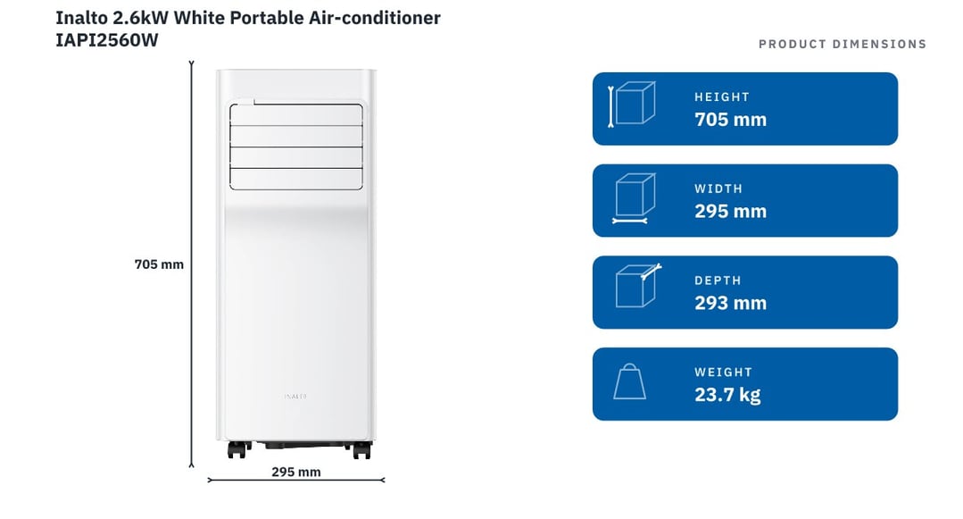 Inalto 2.6kW White Portable Air-conditioner IAPI2560W