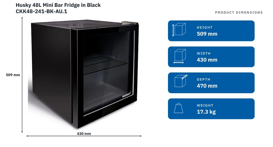 Husky 48L Mini Bar Fridge in Black CKK48-241-BK-AU.1 — product dimensions