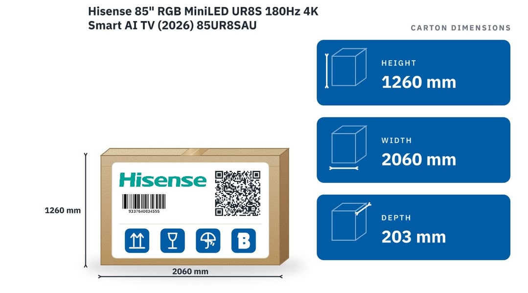 Hisense 85" RGB MiniLED UR8S 180Hz 4K Smart AI TV (2026) 85UR8SAU