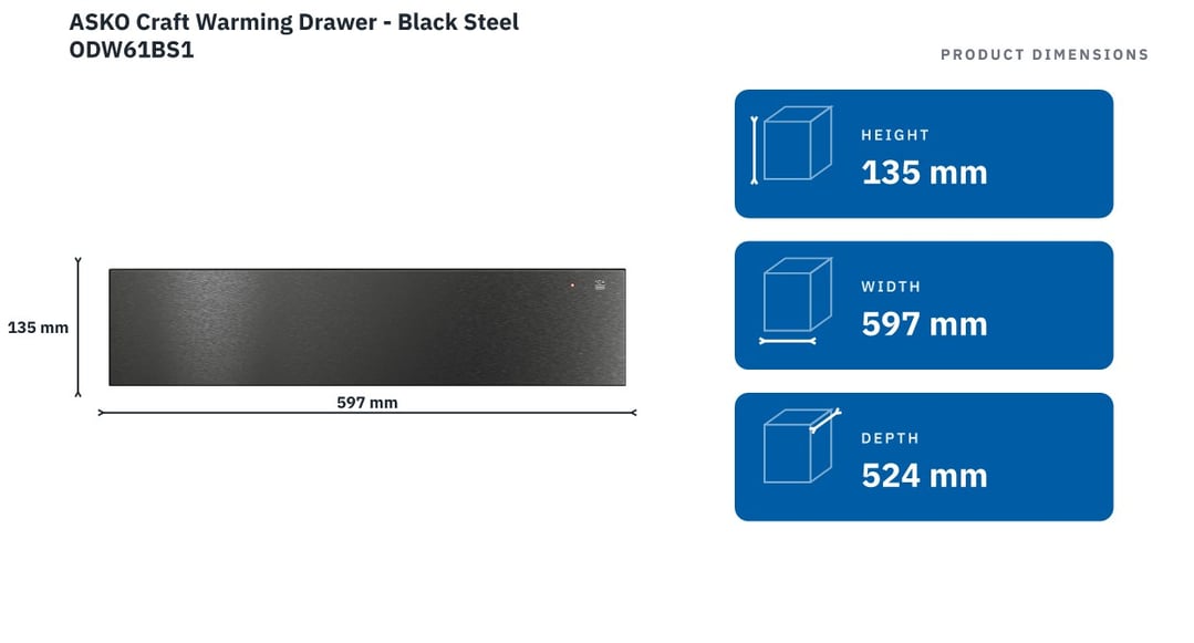 ASKO Craft Warming Drawer - Black Steel ODW61BS1 — product dimensions