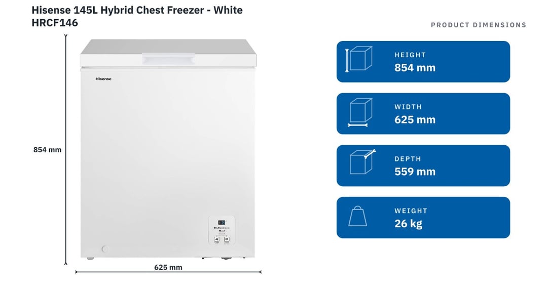 Hisense 145L Hybrid Chest Freezer - White HRCF146 — product dimensions