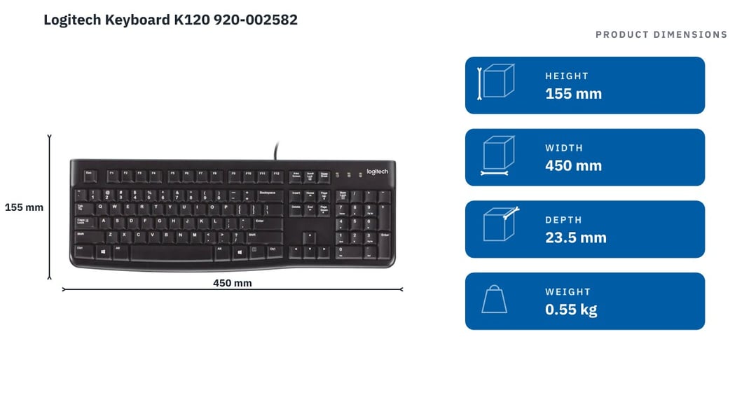 Logitech Keyboard K120 920-002582 — product dimensions