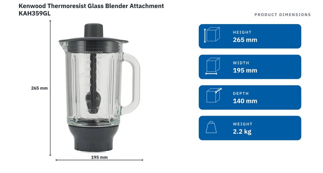 Kenwood Thermoresist Glass Blender Attachment KAH359GL — product dimensions