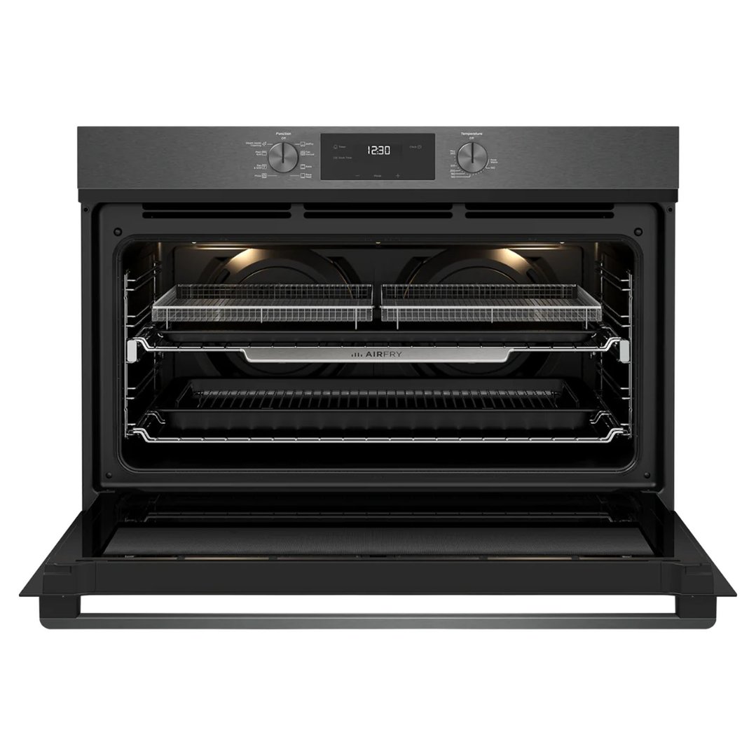 Westinghouse 90cm multi-function 8 dark stainless steel oven with Air Fry, twin fan, and 125L WVE9516DD