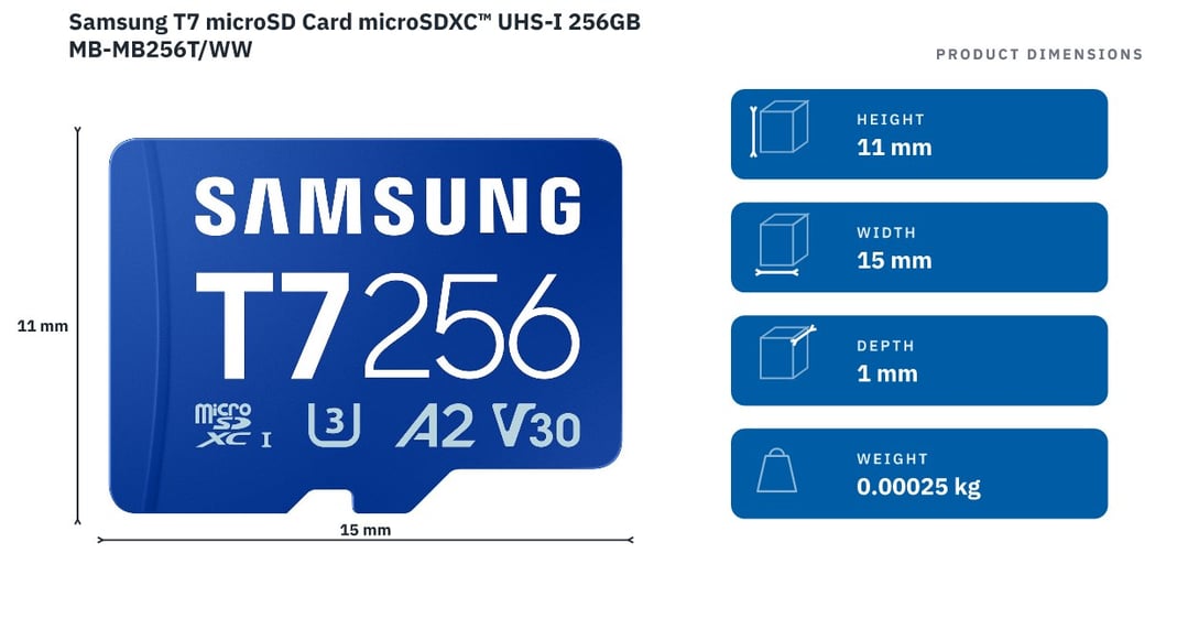 Samsung T7 microSD Card microSDXC™ UHS-I 256GB MB-MB256T/WW — product dimensions