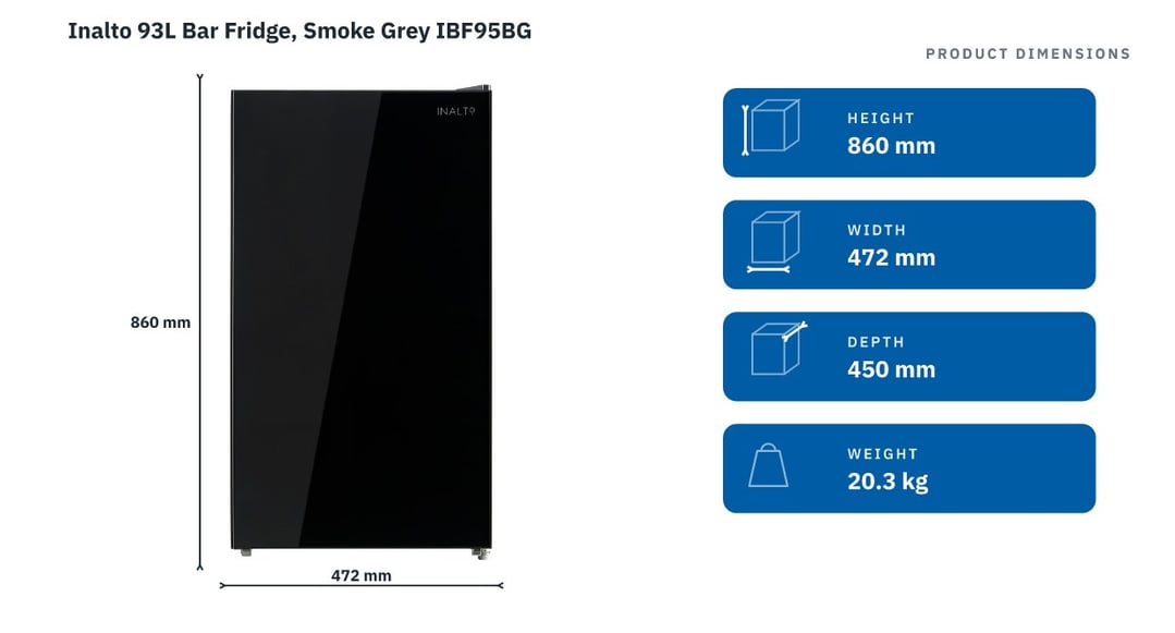 Inalto 93L Bar Fridge, Smoke Grey IBF95BG