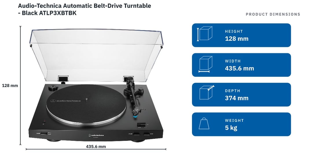Audio-Technica Automatic Belt-Drive Turntable - Black ATLP3XBTBK — product dimensions