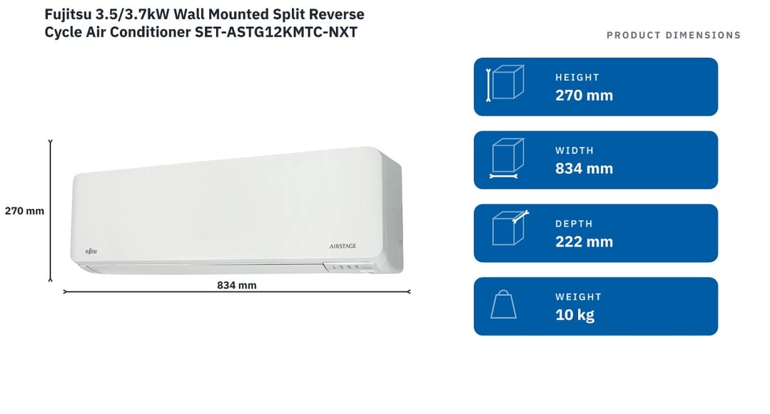 Fujitsu 3.5/3.7kW Wall Mounted Split Reverse Cycle Air Conditioner SET-ASTG12KMTC-NXT