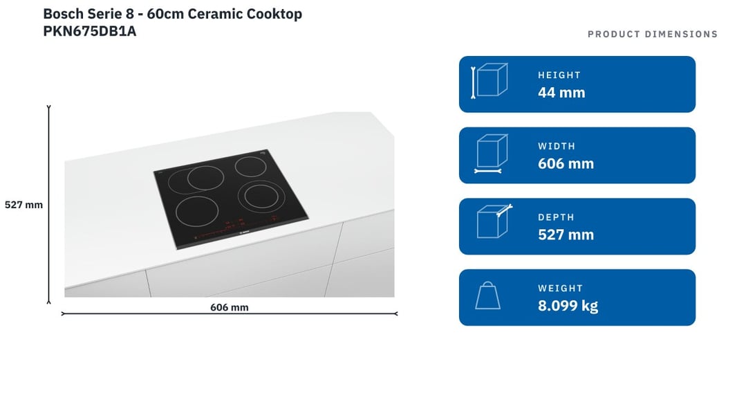 Bosch Serie 8 - 60cm Ceramic Cooktop PKN675DB1A — product dimensions