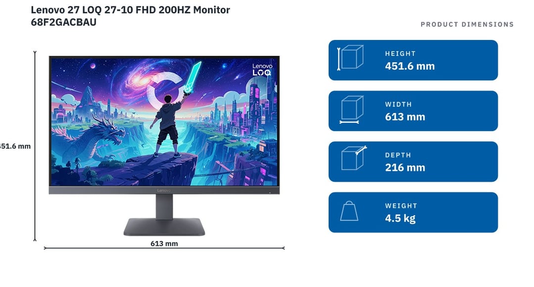 Lenovo 27" LOQ 27-10 FHD 200HZ Monitor 68F2GACBAU