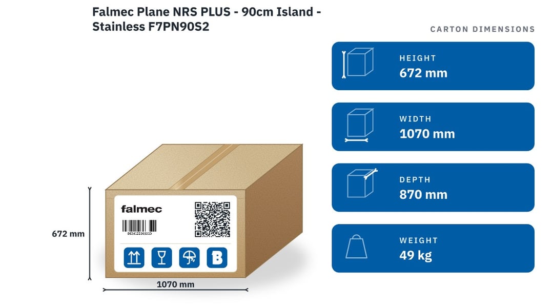 Falmec Plane NRS PLUS - 90cm Island - Stainless F7PN90S2 — packaged dimensions