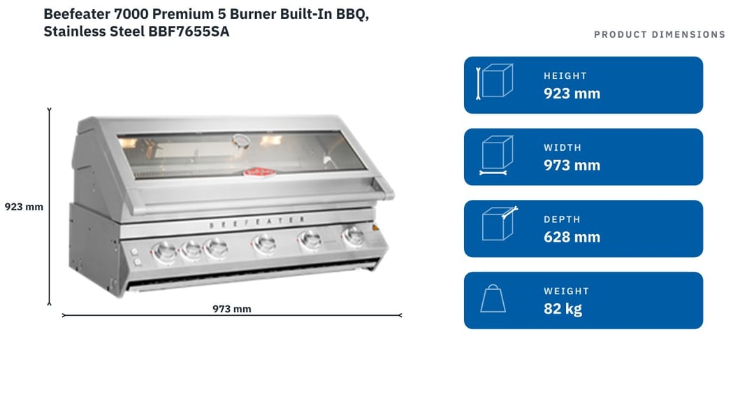 Beefeater 7000 Premium 5 Burner Built-In BBQ, Stainless Steel BBF7655SA — product dimensions