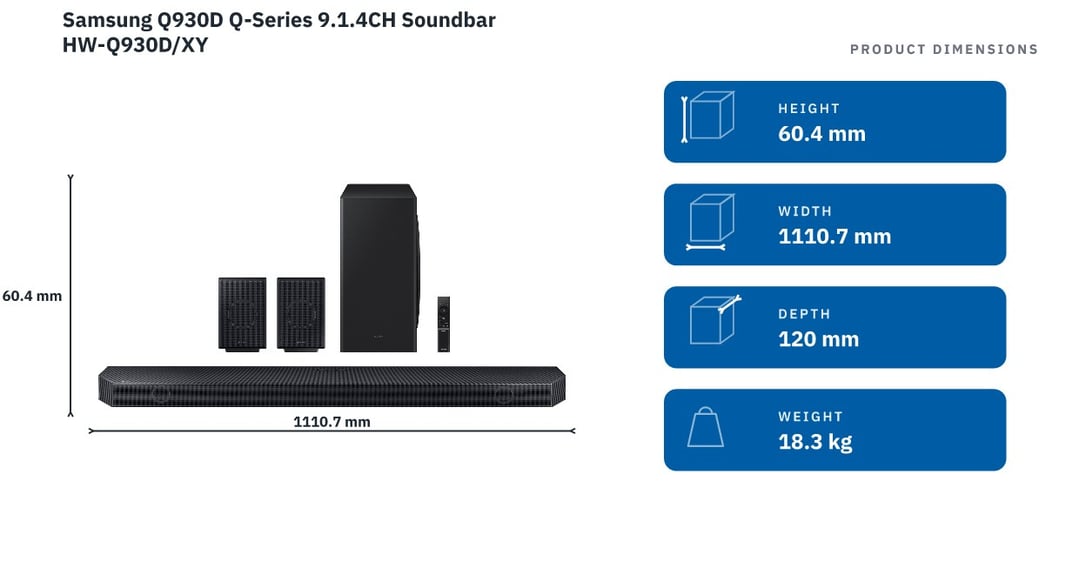 Samsung Q930D Q-Series 9.1.4CH Soundbar HW-Q930D/XY — product dimensions