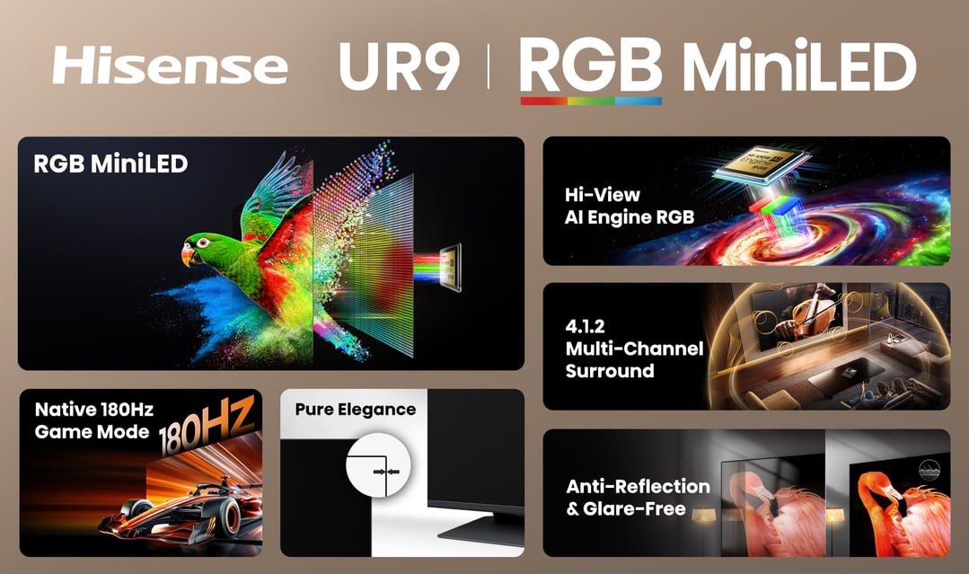 Hisense 85" RGB MiniLED UR9S 180Hz 4K Smart AI TV (2026) 85UR9SAU