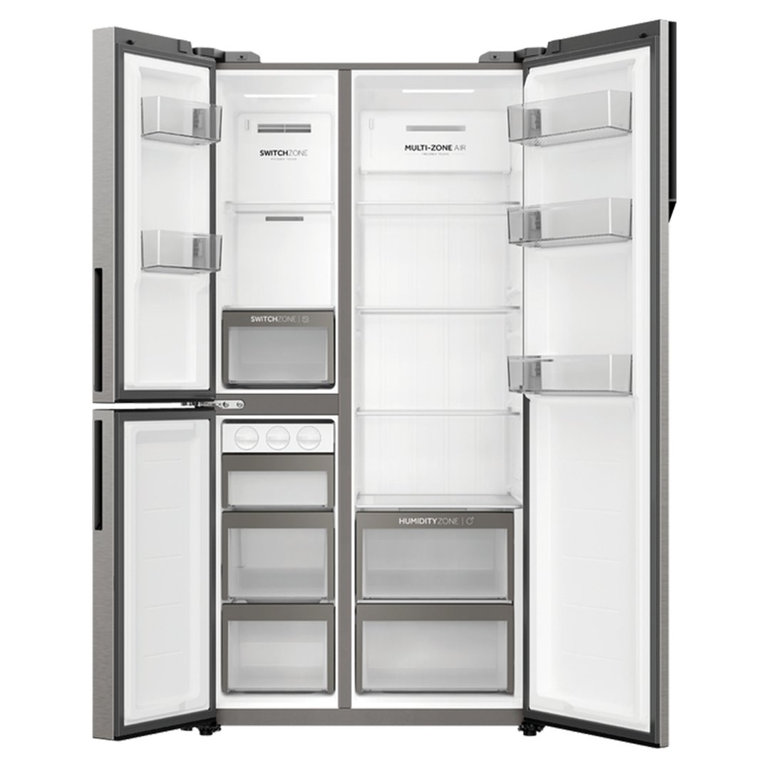 Haier S+ Three-Door Side-by-Side Refrigerator Freezer, 90.5cm, 574L - Satina HRF575XS