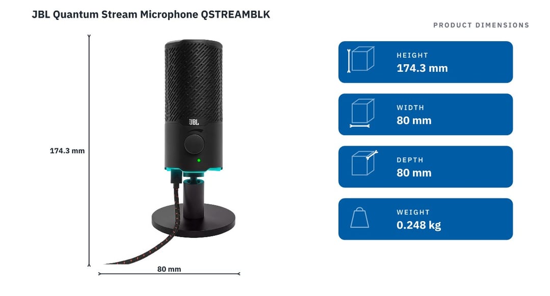 JBL Quantum Stream Microphone QSTREAMBLK — product dimensions