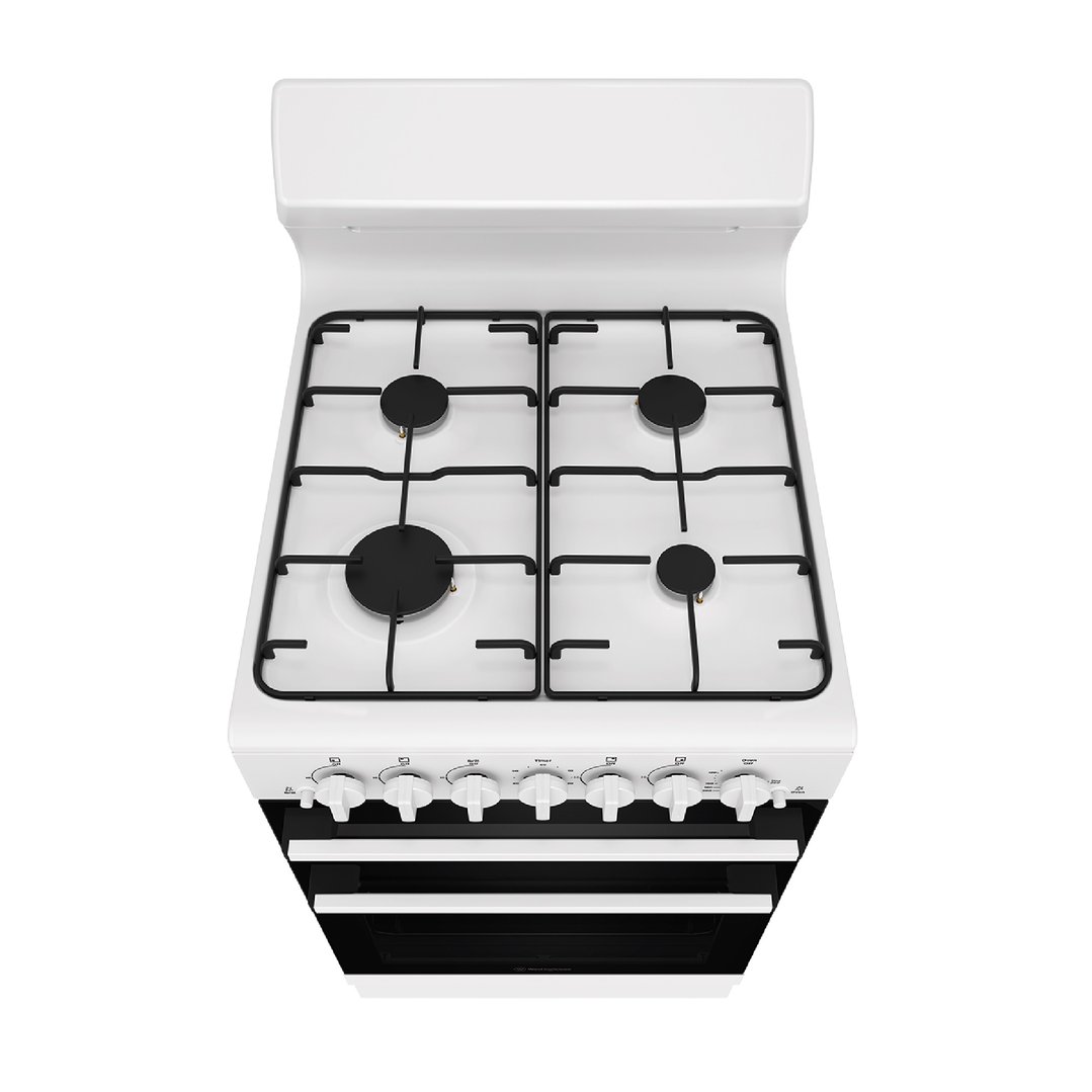 Westinghouse 54cm Freestanding Gas Oven and Gas Cooktop - White WLG510WCH