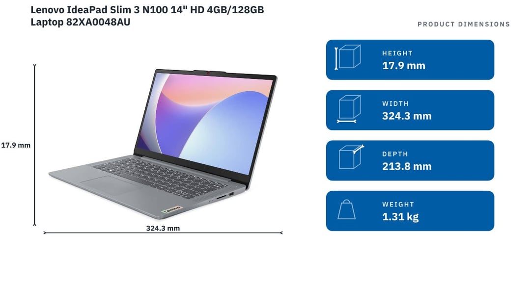 Lenovo IdeaPad Slim 3 N100 14" HD 4GB/128GB Laptop 82XA0048AU