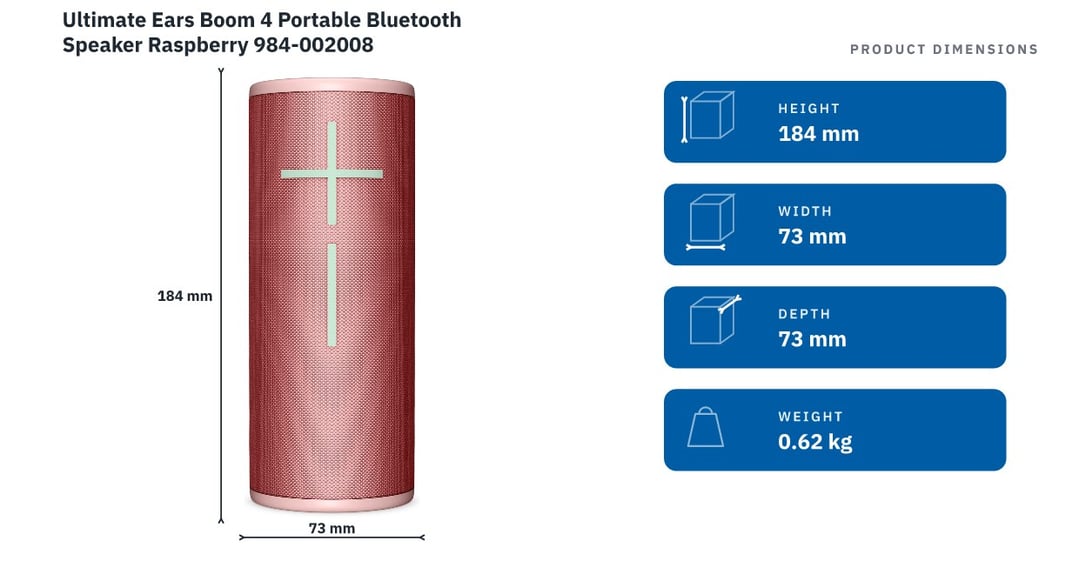 Ultimate Ears Boom 4 Portable Bluetooth Speaker Raspberry 984-002008