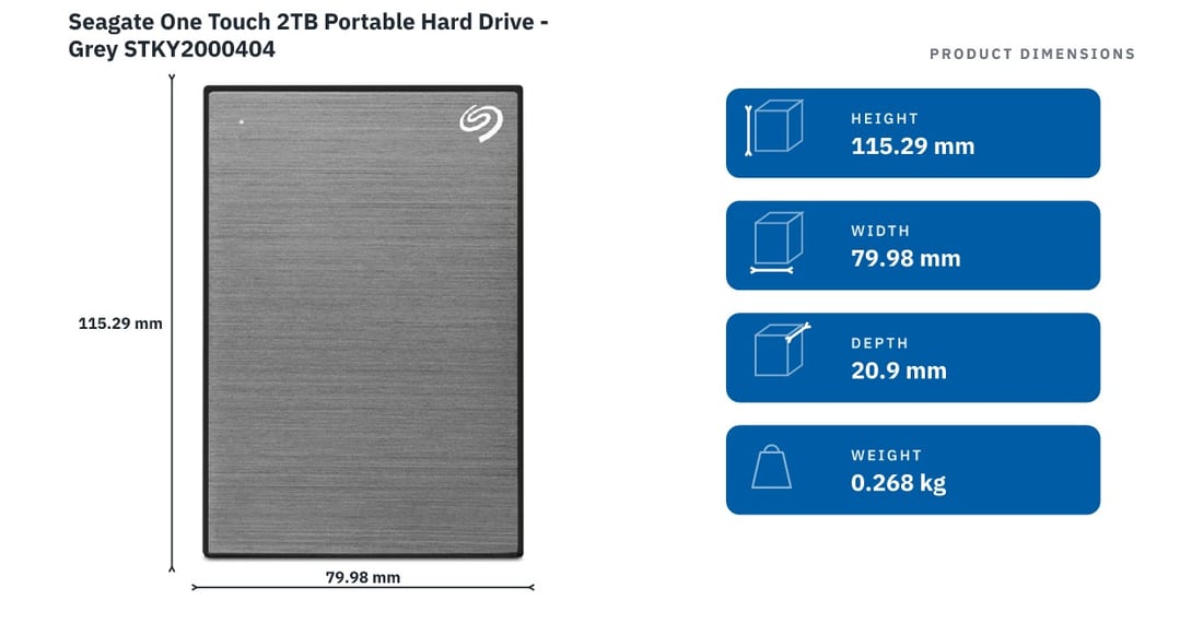 Seagate One Touch 2TB Portable Hard Drive - Grey STKY2000404