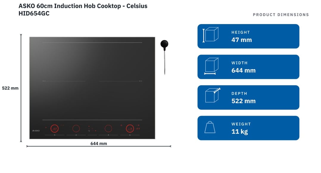 ASKO 60cm Induction Hob Cooktop - Celsius HID654GC — product dimensions