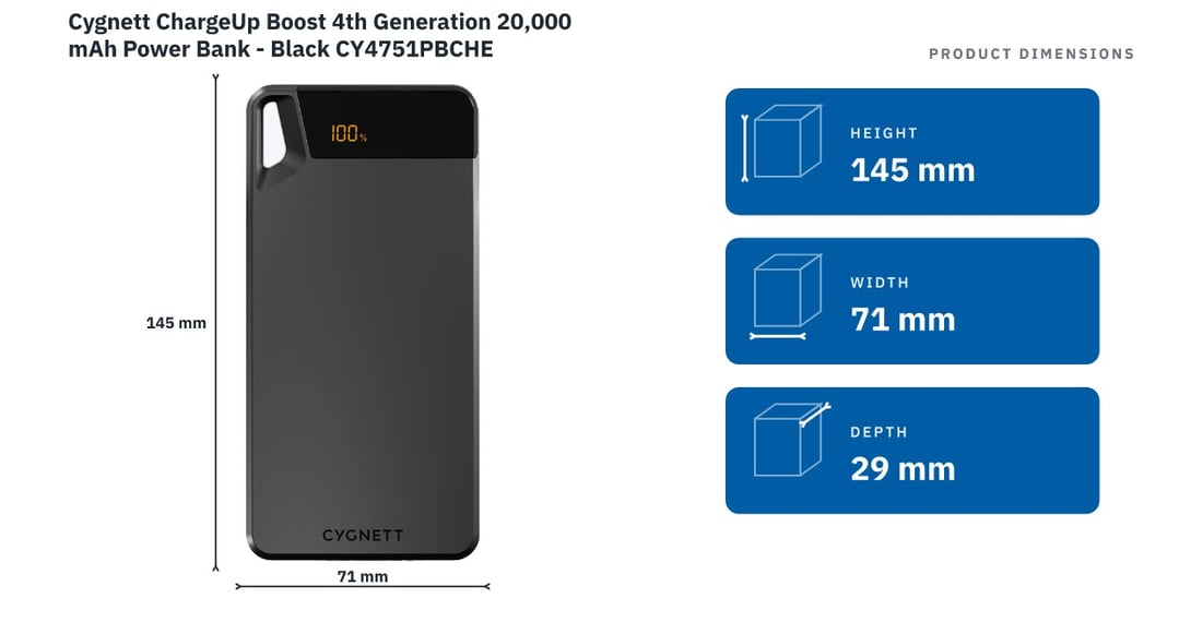 Cygnett ChargeUp Boost 4th Generation 20,000 mAh Power Bank - Black CY4751PBCHE