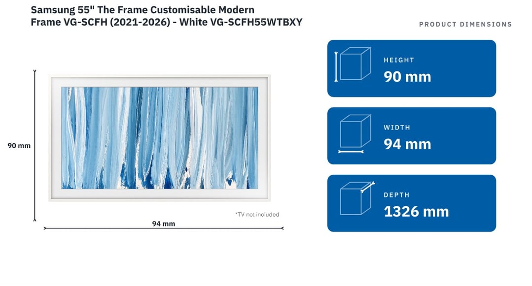 Samsung 55" The Frame Customisable Modern Frame VG-SCFH (2021-2026) - White VG-SCFH55WTBXY — product dimensions